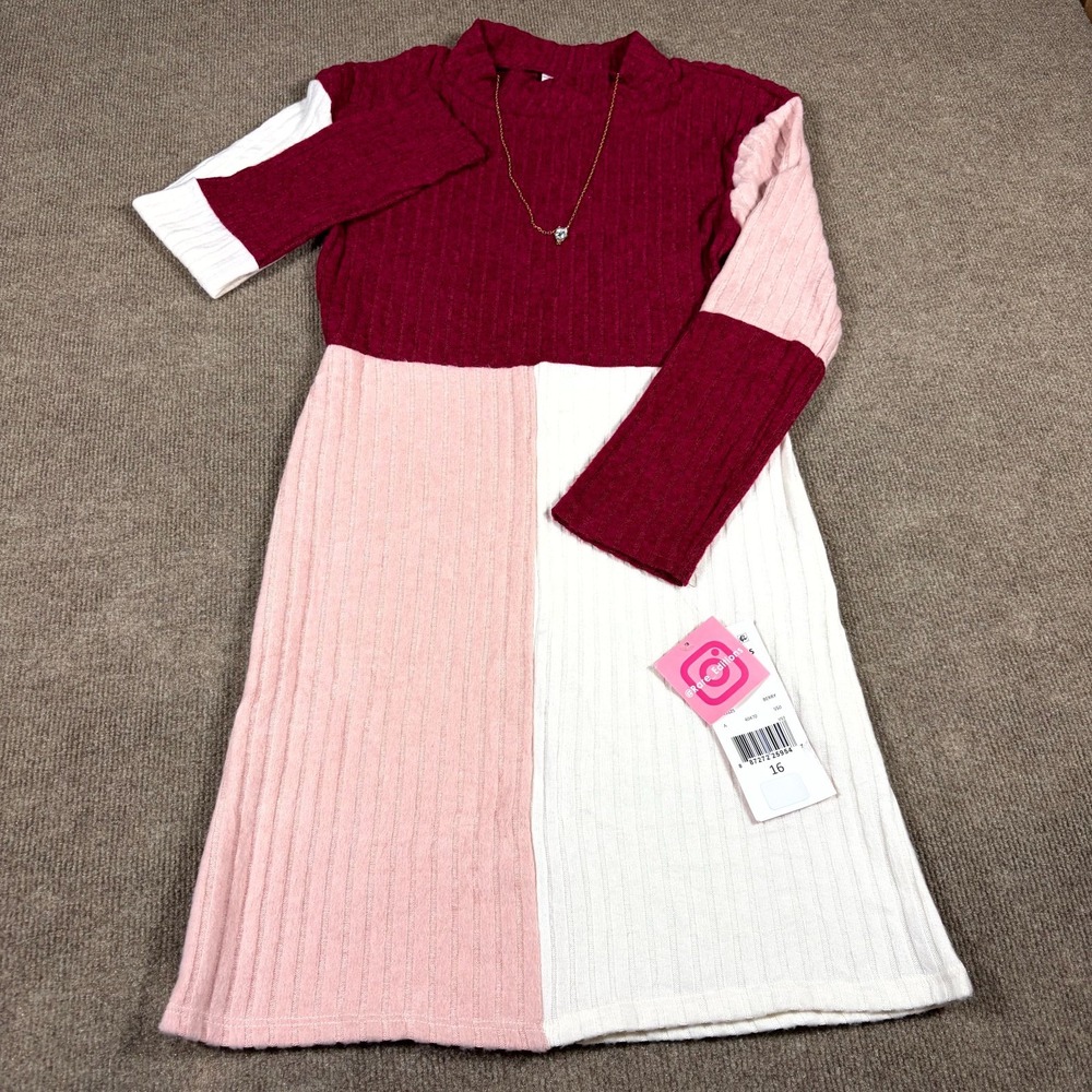 Rare Editions Sweater Dress Big Girls 16 Colorblock Rib Knit Turtleneck Pullover